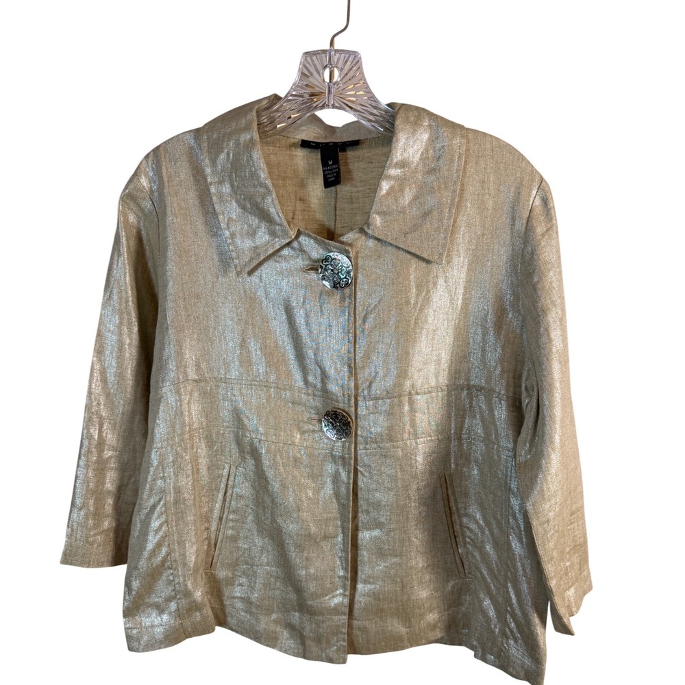 Weavz Linen Metallic Gold Blazer Jacket Womens Size M Champagne Shimmer Coat